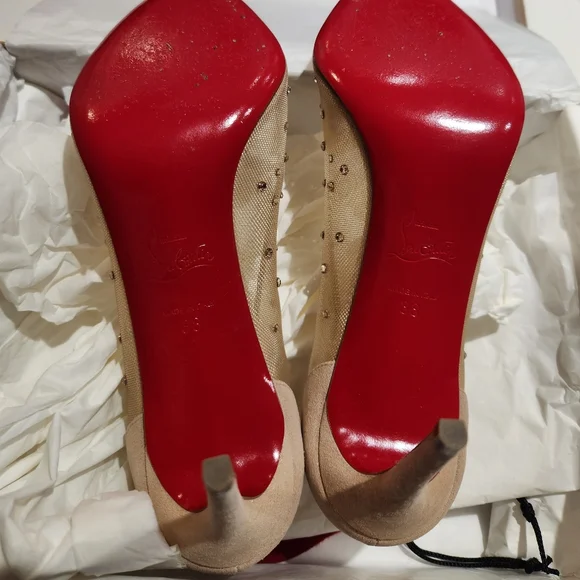 Louboutin Follies Strass Crystal Nude Heels - Picture 11 of 16